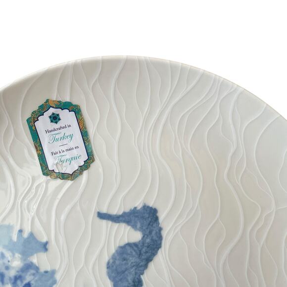 INTESA HOME Sea Life Blue Seahorse Porcelain Salad & Dinner Plate Set of 2 NEW - Picture 12 of 15